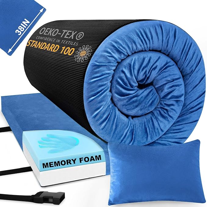 Sleeping Pad,3-inch Thick Memory Foam Camping Mattress,Portable Roll-Up Mat for Car/Tent/Floor/Cot/Travel,Comfortable Pad for Guests Sleepover