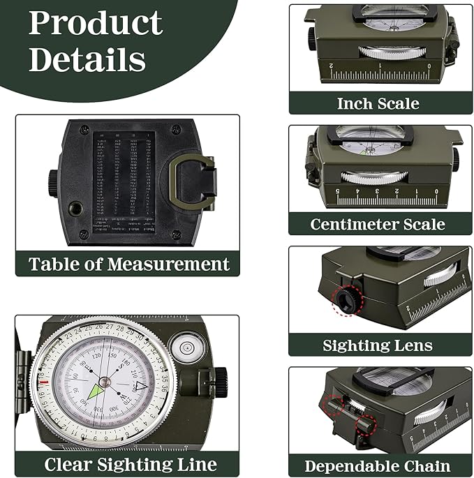 Compasses，Hiking Compass for Survival with ，Compass Survival，Waterproof Durable and Pocket-SizedTactical Survival Compass with Lanyard，Climbing Biking Exploring Geology, Outdoor Activities