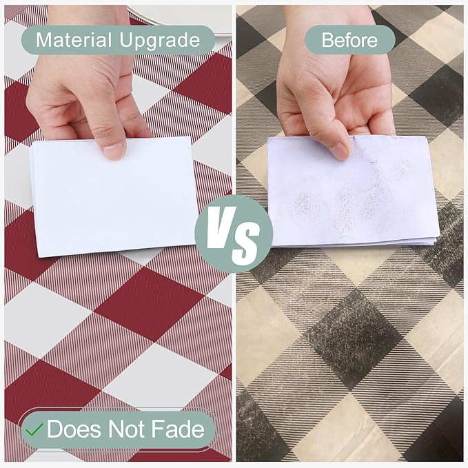 misaya Square Waterproof Vinyl Table Cloth, Buffalo Flannel Backed Tablecloth, Wipeable Plastic Table Cover for Dinner, Kitchen, Outdoor (54" x 54", Burgundy and White)