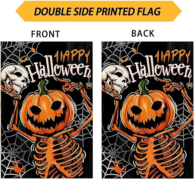 Happy Halloween Garden Flag 12X18 Inch Double Side, Skull Pumpkin Lantern Yard flag,Outside Small Garden Flag Decorative, Outdoor Outside Flag for Holiday Patio Courtyard Lawn