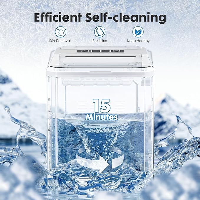 DUMOS Countertop Ice Maker, Portable 1.5L Ice Machine with Self-Cleaning, 26.5lbs/24H Fast Ice Making, 9 Bullet Ice Cubes in 6 Mins, 2 Size Options, Quiet Compact Ice Maker, Black