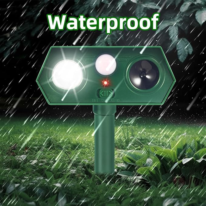 2 Pack Ultrasonic Solar Animal Repellent Cat Deterrent Outdoor,Deer Repellent with Motion Sensor Strobe Light,Waterproof Animal Repeller for Raccoon Squirrel Rabbit Dog Skunk,Yard Garden Protection