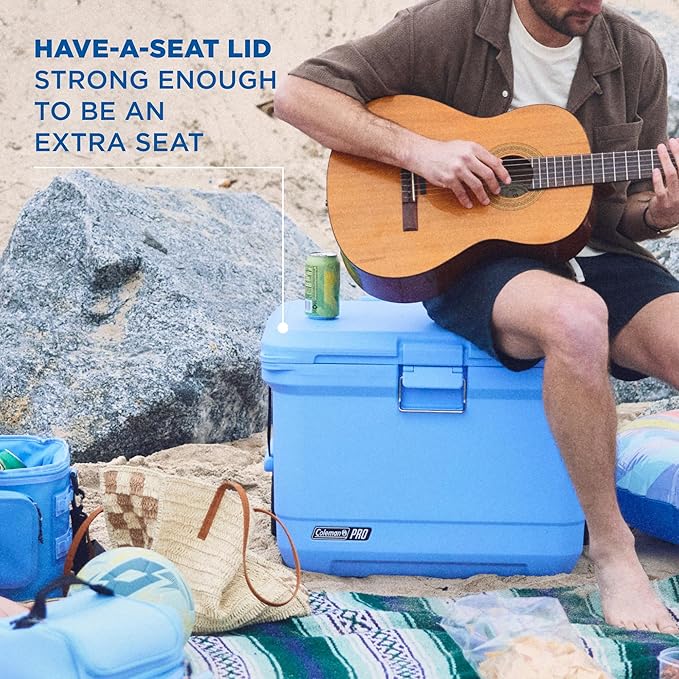 Coleman Pro Heavy-Duty 55qt Wheeled Ultra-Light Premium Hard Cooler, Extra-Thick Insulation Keeps Ice up to 5 Days, 92-Can Capacity, Heavy-Duty Wheels