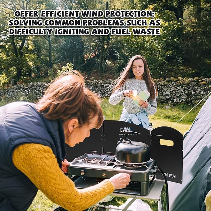 Steel Camp Stove Windscreen, Outdoor Folding Gas Stove Windshield Portable 4 Plates Wind Blocker with a Storage Bag for Camping, Hiking, Picnic, Backpacking, Cooking