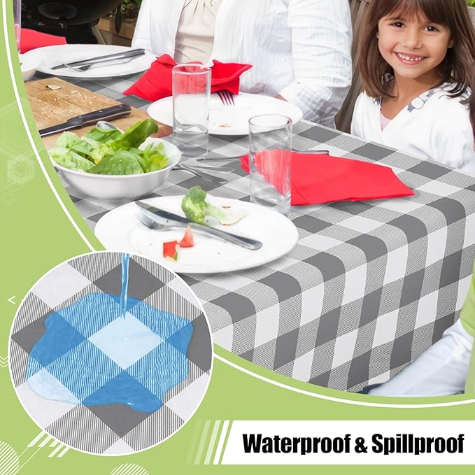 Smiry Rectangle Table Cloth, Waterproof Vinyl Tablecloth with Flannel Backing, Wipeable Buffalo Plaid Table Cover for Dining, Indoor and Outdoor (Grey & White, 54"x78")