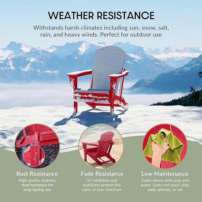 WestinTrends Malibu 4-Piece Set Outdoor Folding Poly Adirondack Chair, Red