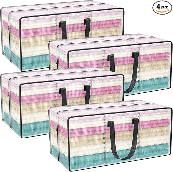 Clear Storage Bags with Zipper, 2 Pack Large Moving Bags Heavy Duty Extra Large, Plastic Storage Totes for Clothes, College dorm Packing Bag with Strong Handles