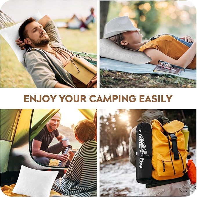 Small Shredded Memory Foam Pillow, Camping Pillow Travel Pillow - Compressible Medium Firm, Breathable Cover, Ideal Backpacking Hiking, Airplane and Car (Off-White, L)