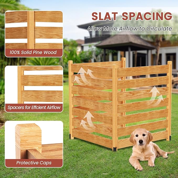 LILYPELLE 48in W x 36in H Air Conditioner Fence, 3 Panels Outdoor Wood Fence Privacy Screen with Planter Box, Outside Trash Can Pool Equipment Enclosure Panels Decorative Fences