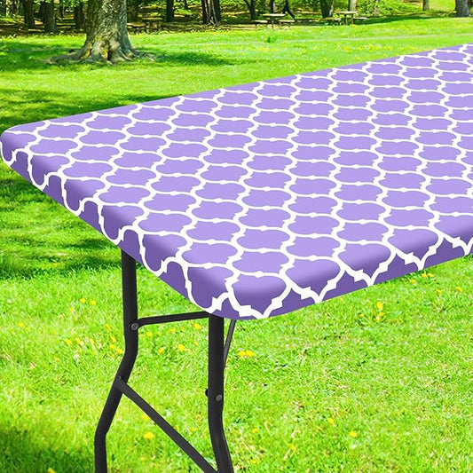 Smiry Rectangle Picnic Table Cover, Waterproof Elastic Fitted Camping Tablecloths for 8 Foot Tables, Wipeable Flannel Backed Vinyl Tablecloth Protector for Indoor, Outdoor (Lavender, 30x96 Inches)