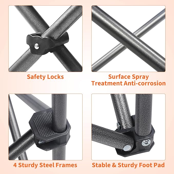 2 Pack Padded Oversized Camping Chairs for Adults,Heavy Duty Support 400 Lbs,Folding Portable Lawn Chair w/Cup Holder,Cooler Bag,Side Pocket,Perfect for Outdoor Picnic,Hiking(Orange&Blue)