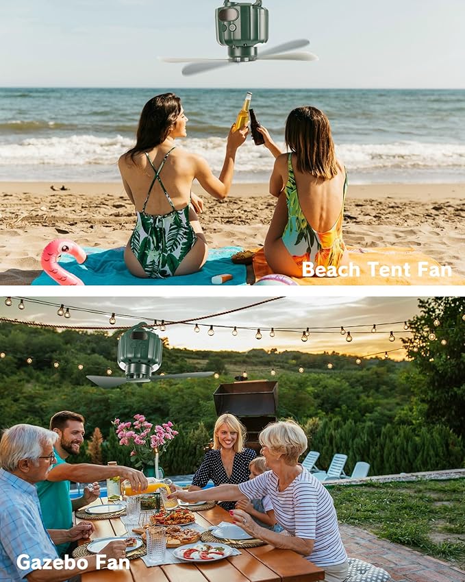 DUKUSEEK Portable Ceiling Fans with Remote Control, Power Bank, USB Battery Operated Camping Fan with Hanging Hook for Canopy Tents, Emergency Survival