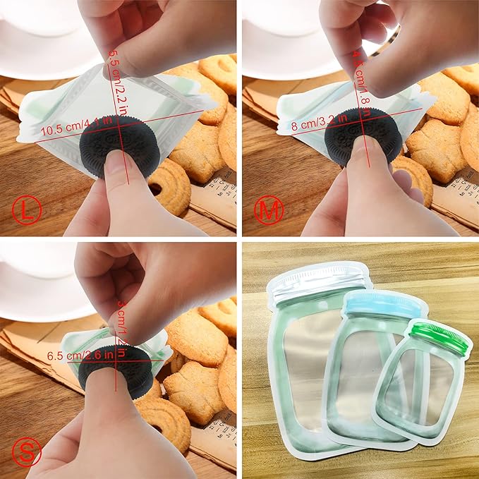 Enkrio 20 PCS Mason Jar Zipper Bags Storage Reusable Food Bag for Snack Sandwich Nuts Cookies Airtight Zipper Sealed Baggies Leak-Proof