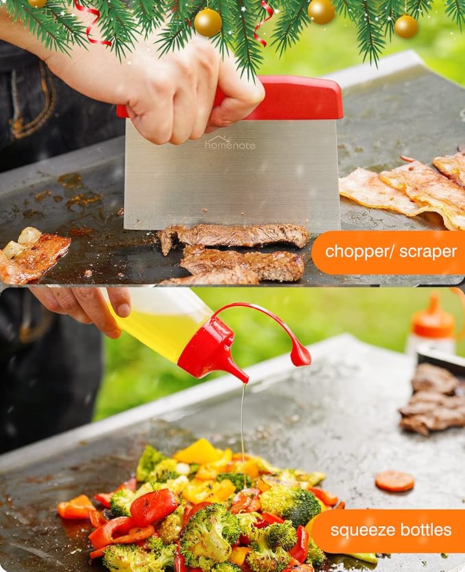 HOMENOTE Griddle Accessories Kit, Exclusive Griddle Tools Spatulas Set for Blackstone - 8 Pcs Commercial Grade Flat Top Grill Accessories - Great for Outdoor BBQ, Teppanyaki and Camping, Red