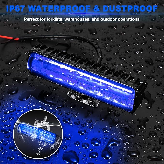 LED Forklift Safety Light - 2 Pack Warehouse Warning Light with Adjustable Mounting Bracket for Truck, AGV Security Indicator Spotlight Brightness (Blue)