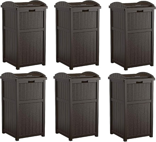 Suncast Trash Hideaway Outdoor Patio 33 Gal Garbage Waste Trash Can Bin (6 Pack)