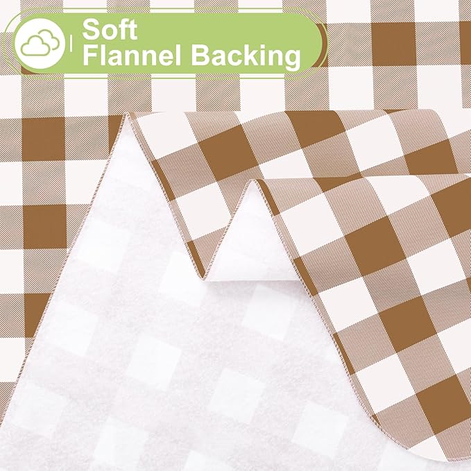 Smiry Rectangle Table Cloth, Waterproof Vinyl Tablecloth with Flannel Backing, Wipeable Buffalo Plaid Table Cover for Dining, Indoor and Outdoor (Brown & White, 60"x102")