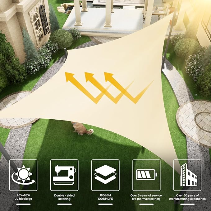 Sun Shade Sail Canopy, 6' x 10' Rectangle 95% UV Block Shade Cover for Outdoor, Backyard Patio, Lawn, Garden, Sandbox Carpor Sand