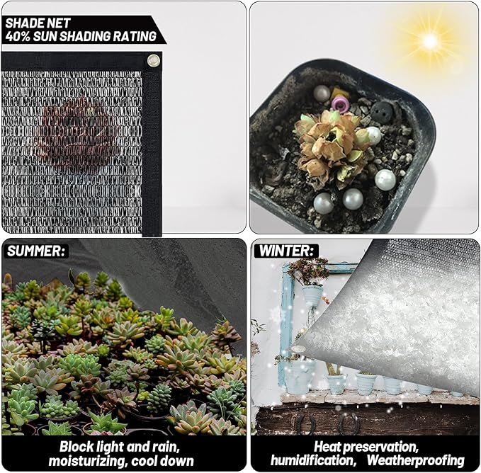 Cool Area 40% Sun Shade Cloth Mesh Tarp with Grommets for Plant Cover 10x20ft Patio Canopy Garden Pergola Blackhouse Car Barn Kennel Black