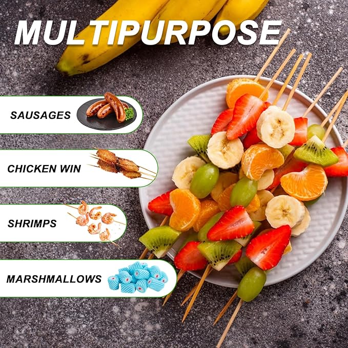 6 inch Natural Bamboo Skewers for Barbecue Party，Fruit，Kabob，Appetiser，Hamburger，Cocktail，Craft，Bouquet，Chocolate Fountain，Corn Dog, diameter=4mm. More Size Choices 6"/8"/10"/12"(100 PCS)