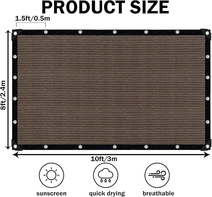 Sun Shade Cloth for Outdoor Patio,Pergola Shade Cover with Grommets Deck Shade Privacy Screen Balcony,90% UV Protection Shade Fabric Brown Sunshades for Garden Backyard Outdoor,Mocha-8x10FT