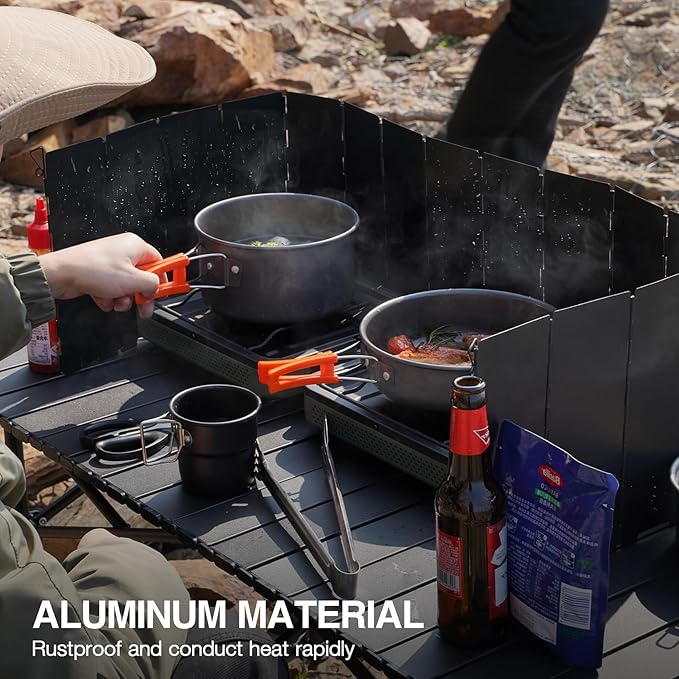 REDCAMP 9.5" High Folding Outdoor Stove Windscreen, 16 Plates Aluminum Camping Stove Windshield with Carrying bag, Lightweight Butane Burner Windshield, Black