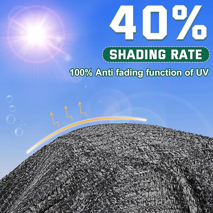 Kesfitt Garden 40% Shade Cloth, Resistant Sun Shade Net 20x20FT Mesh Tarp with HDPE Material and Reinforced Grommets Shade Trap for Greenhouse, Plant, Pergola, and Backyard Patio Sunshade