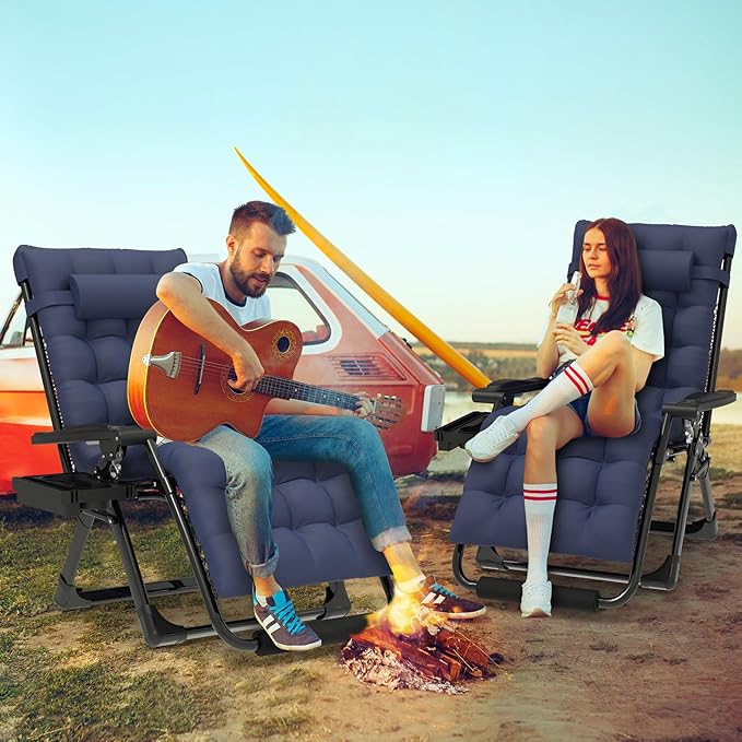 ZENPETIO 29In XL Zero Gravity Chair w/Cushion, Zero Gravity Recliner Lounge Chair for Indoor and Outdoor, Reclining Camping Chair for Lawn, Anti Gravity Chair with Cup Holder and Footrest, 440LBS