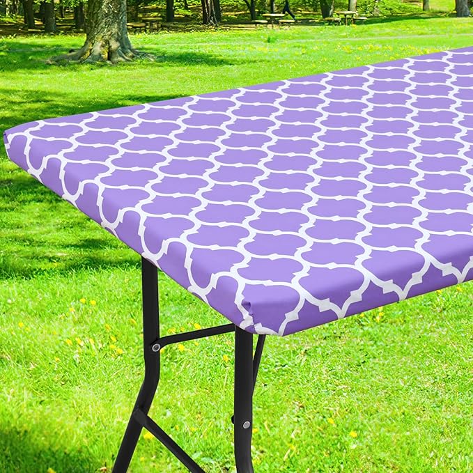 Smiry Rectangle Picnic Table Cover, Waterproof Elastic Fitted Camping Tablecloths for 4 Foot Tables, Wipeable Flannel Backed Vinyl Tablecloth Protector for Indoor, Outdoor (Lavender, 24x48 Inches)