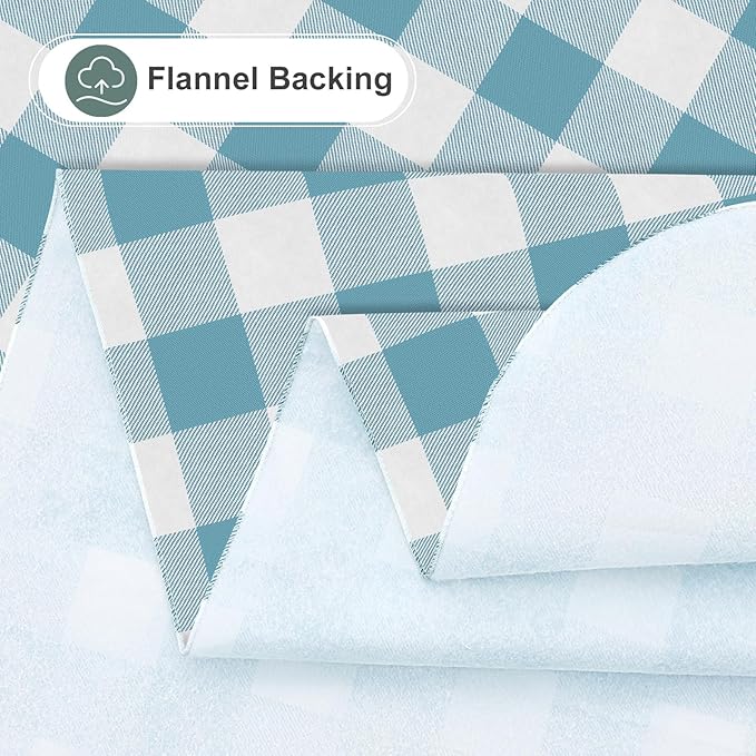 misaya Square Waterproof Vinyl Table Cloth, Buffalo Flannel Backed Tablecloth, Wipeable Plastic Table Cover for Dinner, Kitchen, Outdoor (54" x 54", Aquamarine and White)
