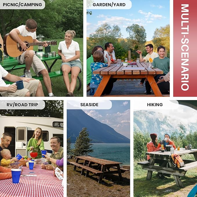 Fitted 8Foot Boho Picnic Table Cover with Chair Covers Camping Table Cloths Hiking Glamping Supplies Travel Trailers Cooking Essential Party Festival Decor Gifts for Teens Who Want Nothing