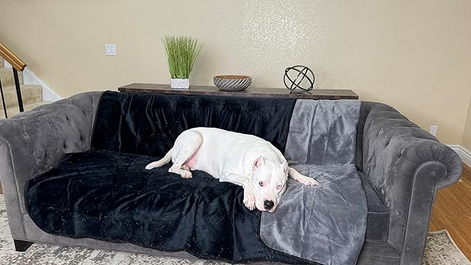 Waterproof, Super Soft, Leak Proof, Totally Pee Proof, EZ-Wash, Durable (60"x50", Black/Grey) Two-Color Reversable, 3 Layer Blanket, Adults, Pets, Dogs, Cats