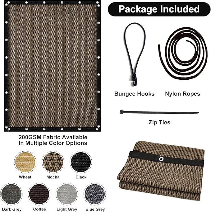 Artpuch 90% Sun Shade Cloth, 12 x 20 FT Pergola Shade Cover Canopy with Grommets, Sun Screen Fabric Tarp for Patio, Outdoor, Garden, Backyard, Mocha