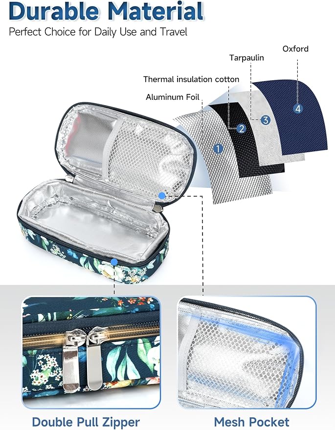 YOUSHARES Insulin Vials Cooler Travel Case - TSA Approved Diabetic Medication Vial Cooling Bag with Protective Ice Brick, Refrigerated Diabetes Supplies Organizer, Small Bottle Carrying Storage