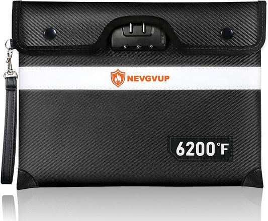 6200°F Upgraded Fireproof Document Bag with Lock, Fireproof Money Bag for Cash with Zipper/Reflective Strip, 9 Layer of Heat Insulated Material, Water Resistant Fire proof Bags for Documents,Fire Bags