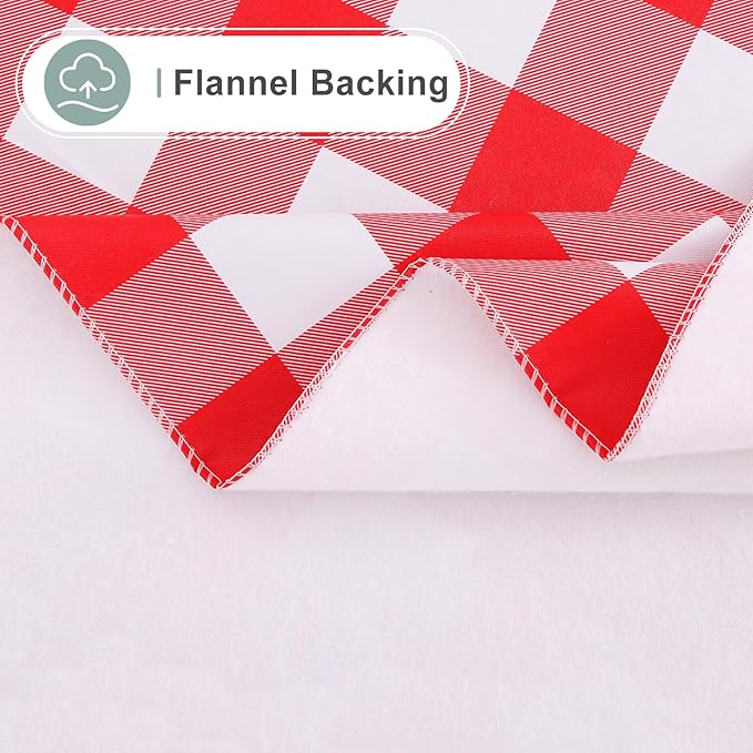 misaya Square Waterproof Vinyl Table Cloth, Buffalo Flannel Backed Tablecloth, Wipeable Plastic Table Cover for Dinner, Kitchen, Outdoor (54" x 54", Red and White)
