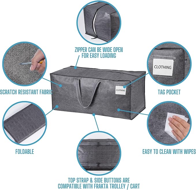 VENO 8 Pack Moving Bags w/Backpack Straps, Heavy Duty, Moving Boxes Alternative, Packing Supplies, Large Storage Totes for Dorm Room Essentials with Zipper for Clothes (Gray, 8 Pack)