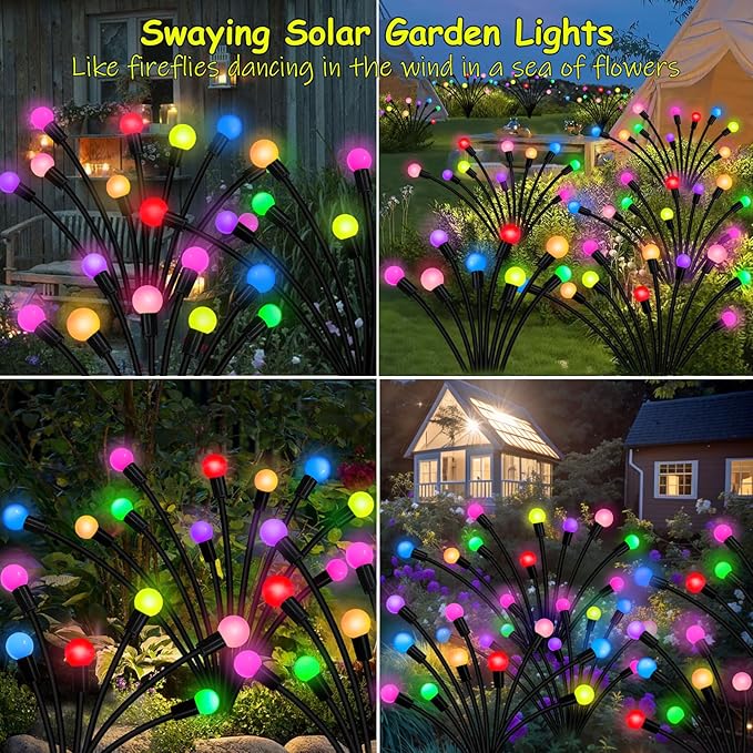 Kohlrabi Solar Garden Lights Outdoor, 10 Pack 80 LED Solar Firefly Lights Waterproof, Sway by Wind, Swaying Light for Yard Patio Backyard Garden Planter Flower Bed Pathway Decoration
