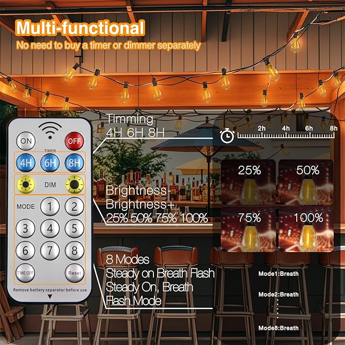 DAYBETTER 120ft Solar String Lights Outdoor Waterproof- 60 Bulbs 2700K Warm White, Energy-Saving Solar Powered, Weather Resistant for Patio, Garden, Yard, Pathway