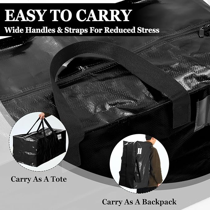 4 Pcs 24 Gallon Large Moving Bags with Zipper and Handles Foldable Storage Duffle Bags Heavy Duty Extra Large Totes for College Dorm Travel Clothes Blankets Bedding Moving (Black)