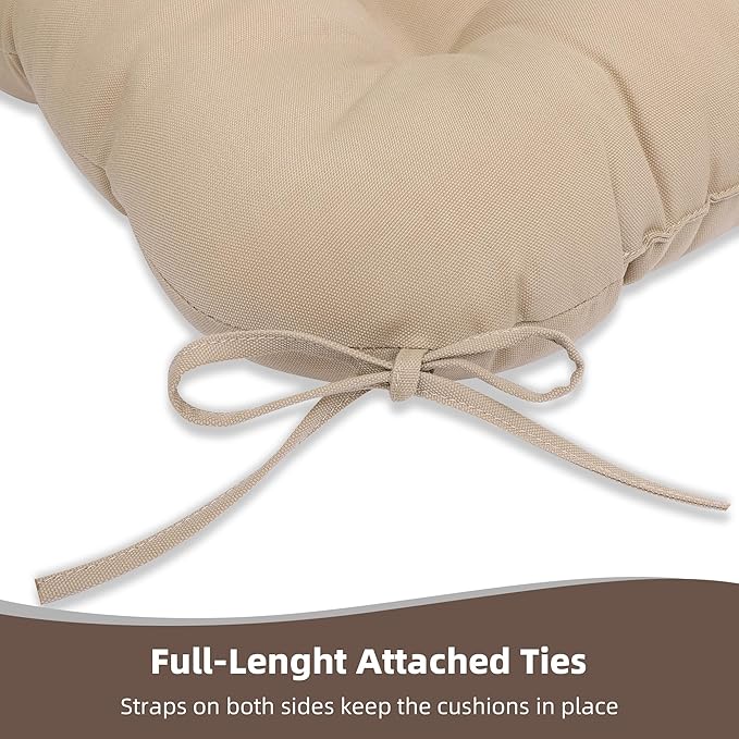 RACE LEAF Outdoor Seat Cushions Set of 2, 17" x 17" Square Patio Cushions, Plump Filling Tufted Water-Resistant Olefin Chair Seat Cushion with Ties for Non-Slip Support, Khaki