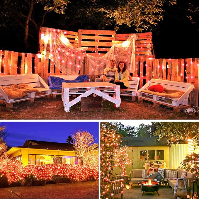 KNONEW 203FT Outdoor Christmas Fairy Lights Plug in,600 LED String Lights Outdoor Waterproof 8 Modes Memory Times for Wedding Bedroom Walls Garden Trees Decoration(red)