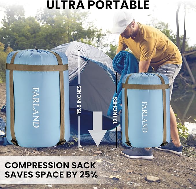 FARLAND Sleeping Bags 30℉ for Adults Teens Kids with Compression Sack Portable and Lightweight for 3-4 Season Camping, Hiking,Waterproof, Backpacking and Outdoors