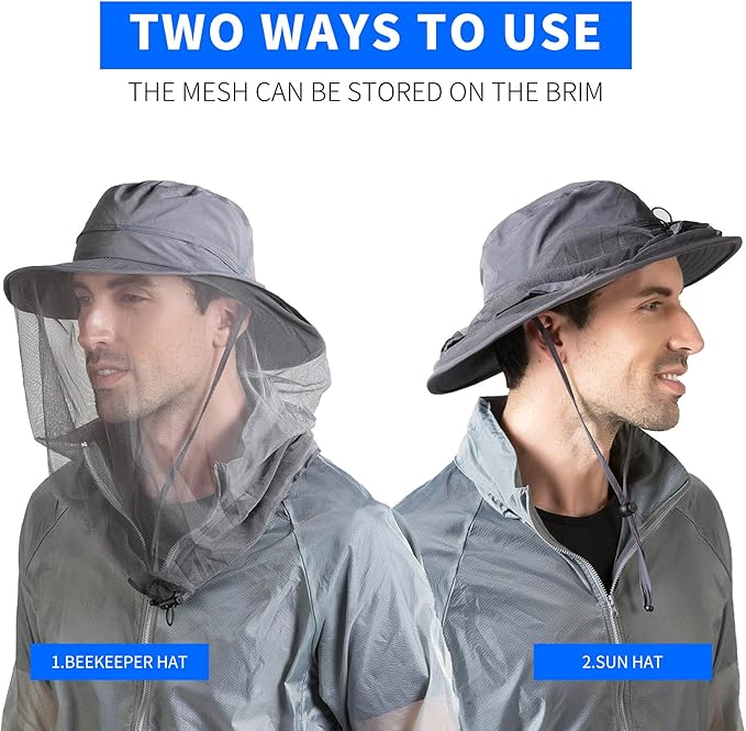 Fishing Hat Sun Protection Hat Mosquito Head Net for Outdoors Bucket Hat with Hidden Net Mesh