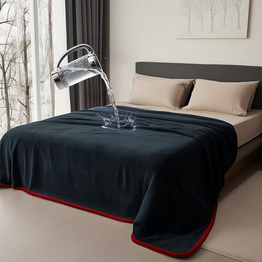 King Size Waterproof Blanket, Spill-Proof, Stain Proof, Water Proof & Mess-Free Cozy Flannel Splash Blanket, Reversible & Oversize (Passion Red & Midnight Black, 90x108)