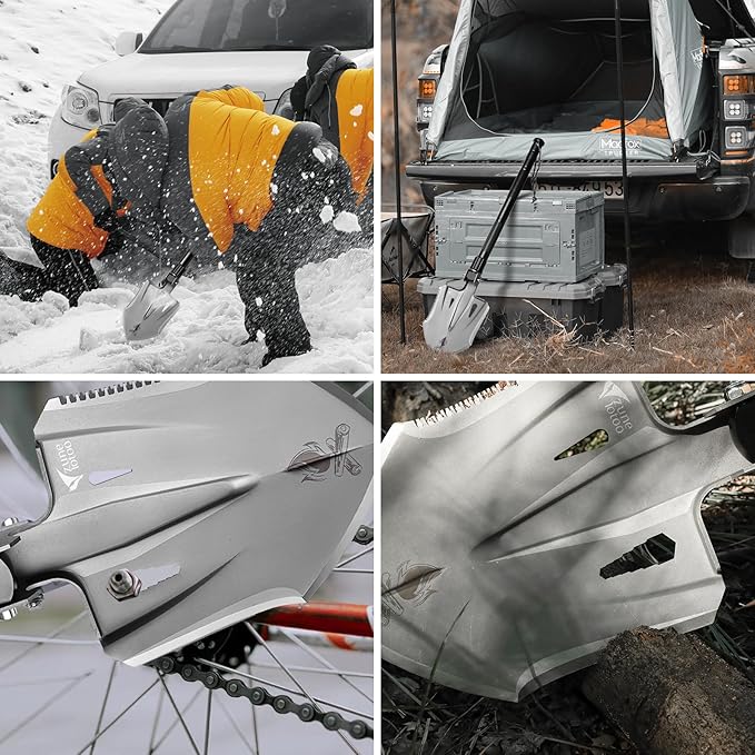 Zune Lotoo Tactical Shovel Survival Multitool, Military Portable Folding Camping Shovel Compact Camping Gear for Men Outdoor Survivalist Gift Hiking Backpack Emergency Offroad Entrenching Tool Spade