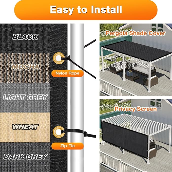 Artpuch Outdoor Pergola Shade Cover 5x23 FT Sun Shade Cloth with Grommets Black 90% UV Protection Canopy Patio Privacy Screen (Customized Available)