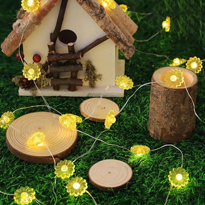 Sunflower String Lights Spring Fairy Lights, 30 LED Copper String Lights with Remote Control & Battery Operated Novelty Decorative Lights for Christmas, Bedroom Plants, Spring Decor (Sunflower)