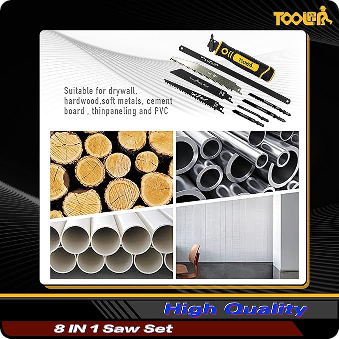 8-In-1 Multi Blades Hand Saw, Drywall Cutter. Hacksaw. Long Blade Hand Saw, Jab Saw, For Cutting Drywall, Sheetrock, Wood, Metel, Plastic, Plywood. Blade Quick Change Mechanism.