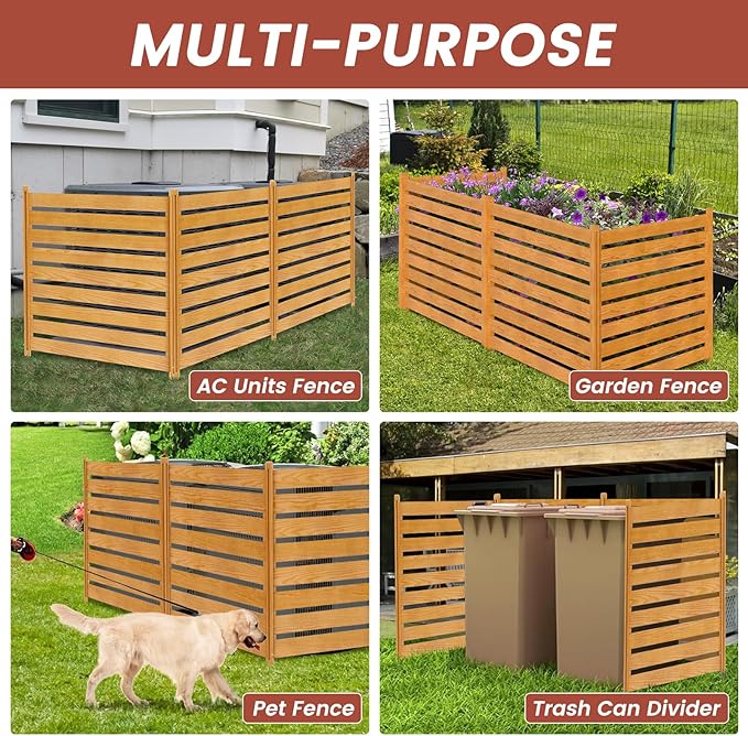 LILYPELLE 38in W x 42in H Air Conditioner Fence, 2 Panels Outdoor Wooden Fence Privacy Screen with Metal Stakes, Trash Can Pool Equipment Enclosure Outside Panels Decorative Fences